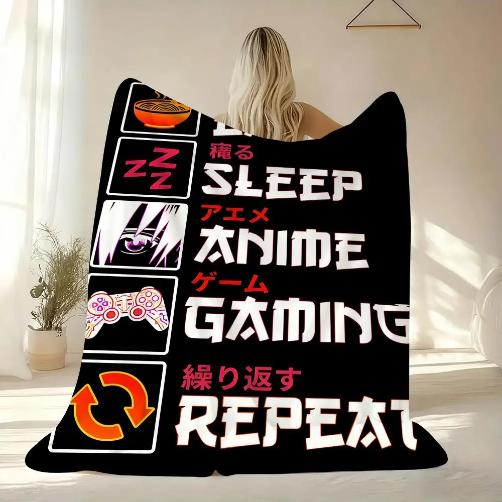 Eat Sleep Game Repeat Throw Soft Flannel Throw Blanket Lightweight Cooling Summer AC Nap Blanket for Sofa Bed Couch Travel