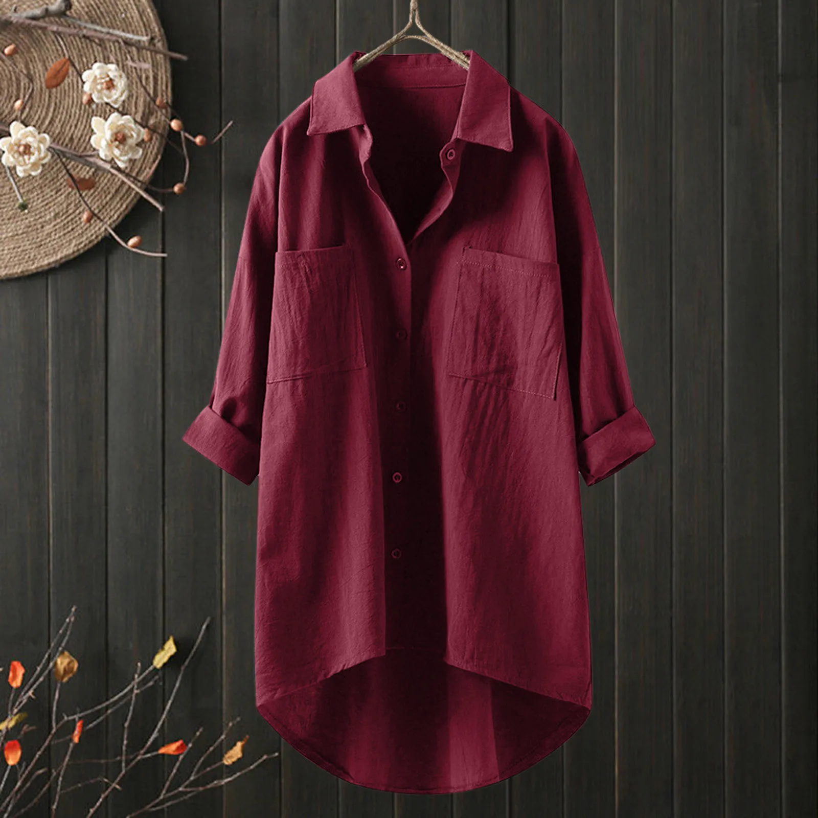 

Large Size Women's Shirt 2024 New Spring Summer Fashion Versatile Long Sleeve Shirt Solid Colour Casual Loose Mid Length Blouse