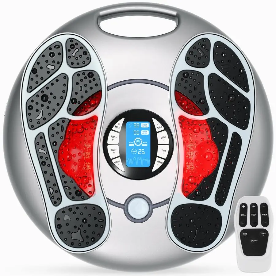 مدلك للعصبي، محفز القدم EMS TENS للدورة الدموية وتخفيف الآلام، وحدة تحفيز العضلات مع 4 أقطاب كهربائية
