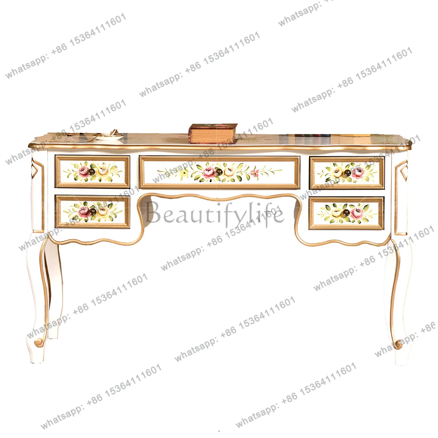 

American retro painted home living room bedroom desk floral pattern with storage