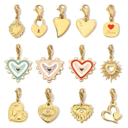 3Pcs/Lot Enamel Love Heart Stainless Steel Diy Clip On Charms Never Fade Women Evil Eye Lock Bracelet Lobster Pendant