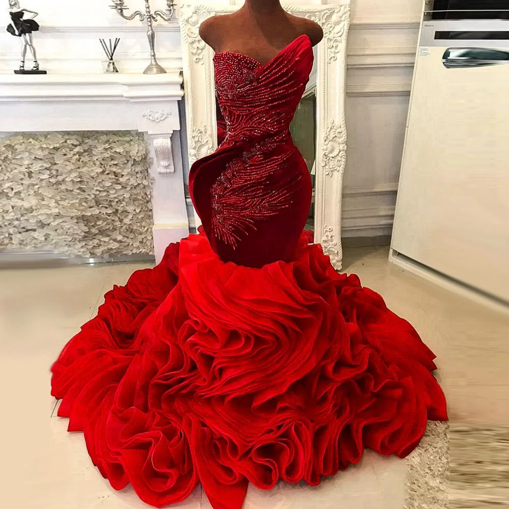 elegant-red-velvet-mermaid-dress-with-beaded-embellishments-perfect-for-weddings-proms-and-formal-events-featuring-a-ruffled