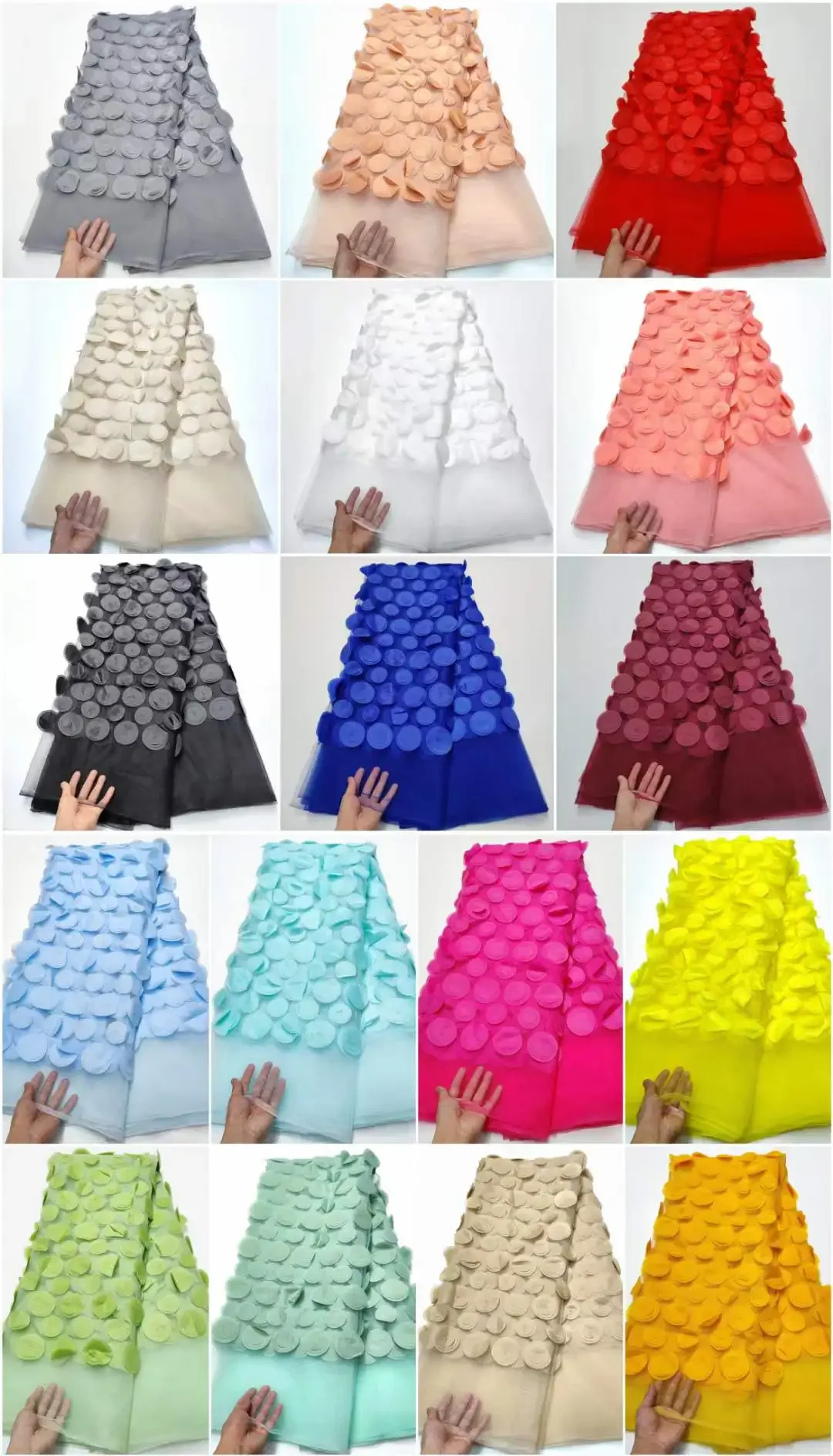 

2025 High Quality Embroidered 17colors Available African Lace Fabric 3d Circle Nigerian France Tulle Lace Fabric for Dress Women