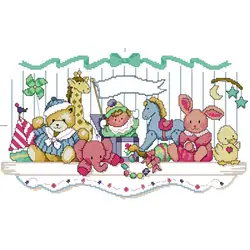 Toy rack Cartoon Pattern DIY Kids Handmade Cross Stitch Kit Aida 14ct 16ct 11ct Canvas Printed Cloth Embroidery Needlework Set