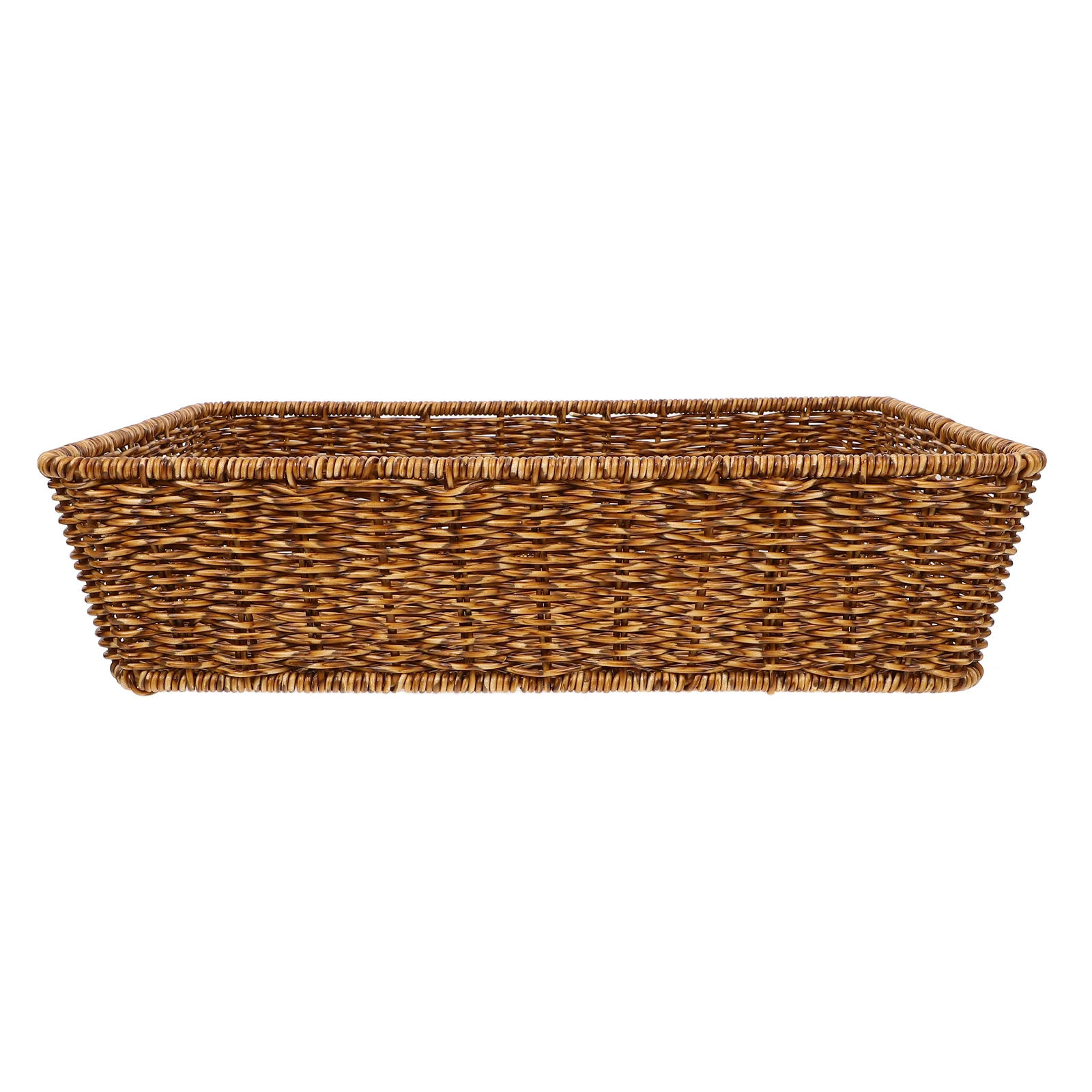 

Imitation Rattan Storage Basket Deep Coffee Large Capacity Woven Tray Home Decor PP Material Sturdy Kitchen Living Room