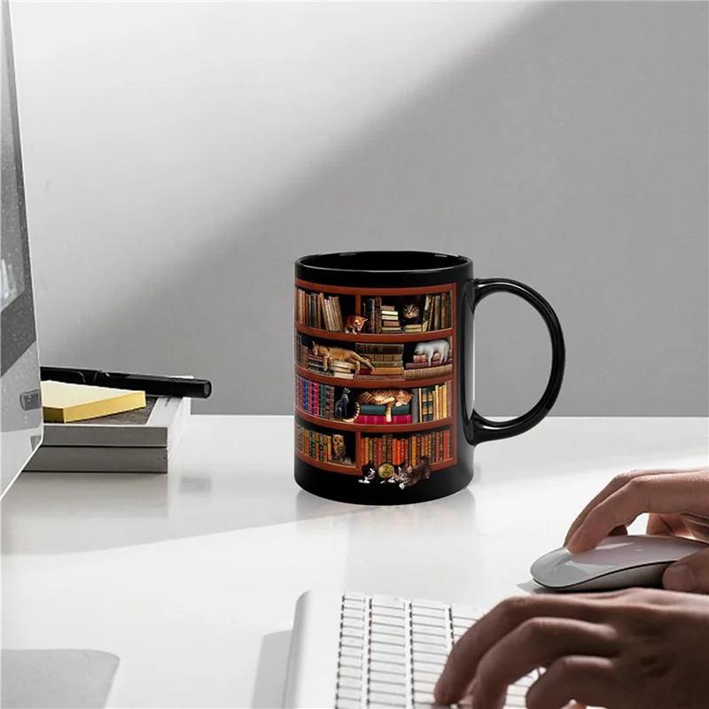 

ABAH-2X 3D Bookshelf Mug Library Bookshelf Cup Bookshelf Cat Design Book Mug Book Club Cup Novelty Coffee Mug