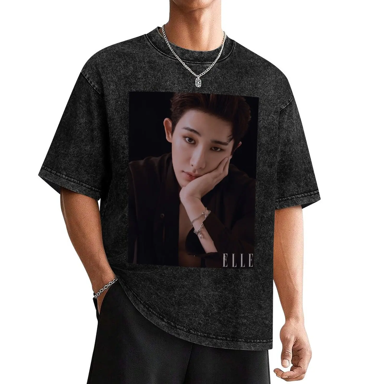 Wonho Elle Korea T-Shirt man clothes customizeds Aesthetic clothing graphic shirts t shirts for men pack