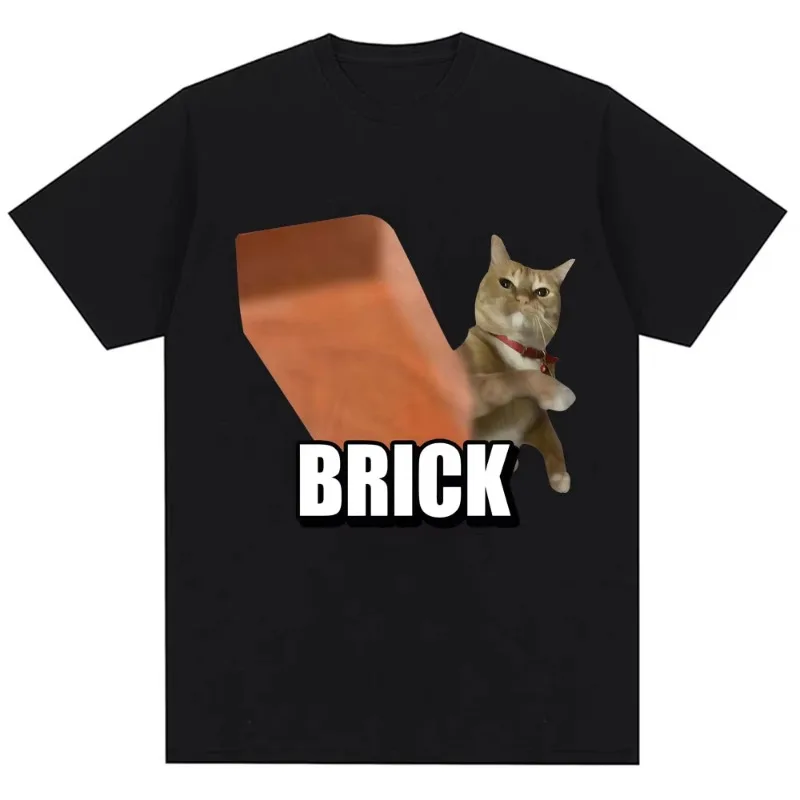 

Funny Cat Throwing Brick Meme Graphic T-shirt Men Women Fashion Humor T Shirts Harajuku Cotton Casual Summer T Shirt Streetwear