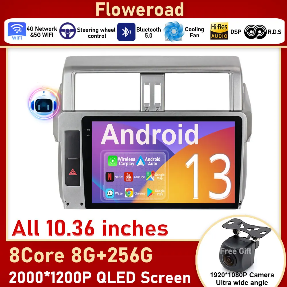 Android Auto For Toyota Land Cruiser Prado 150 2013 - 2017 Car Radio Multimedia Video Player Navigation Carplay Screen Monitor