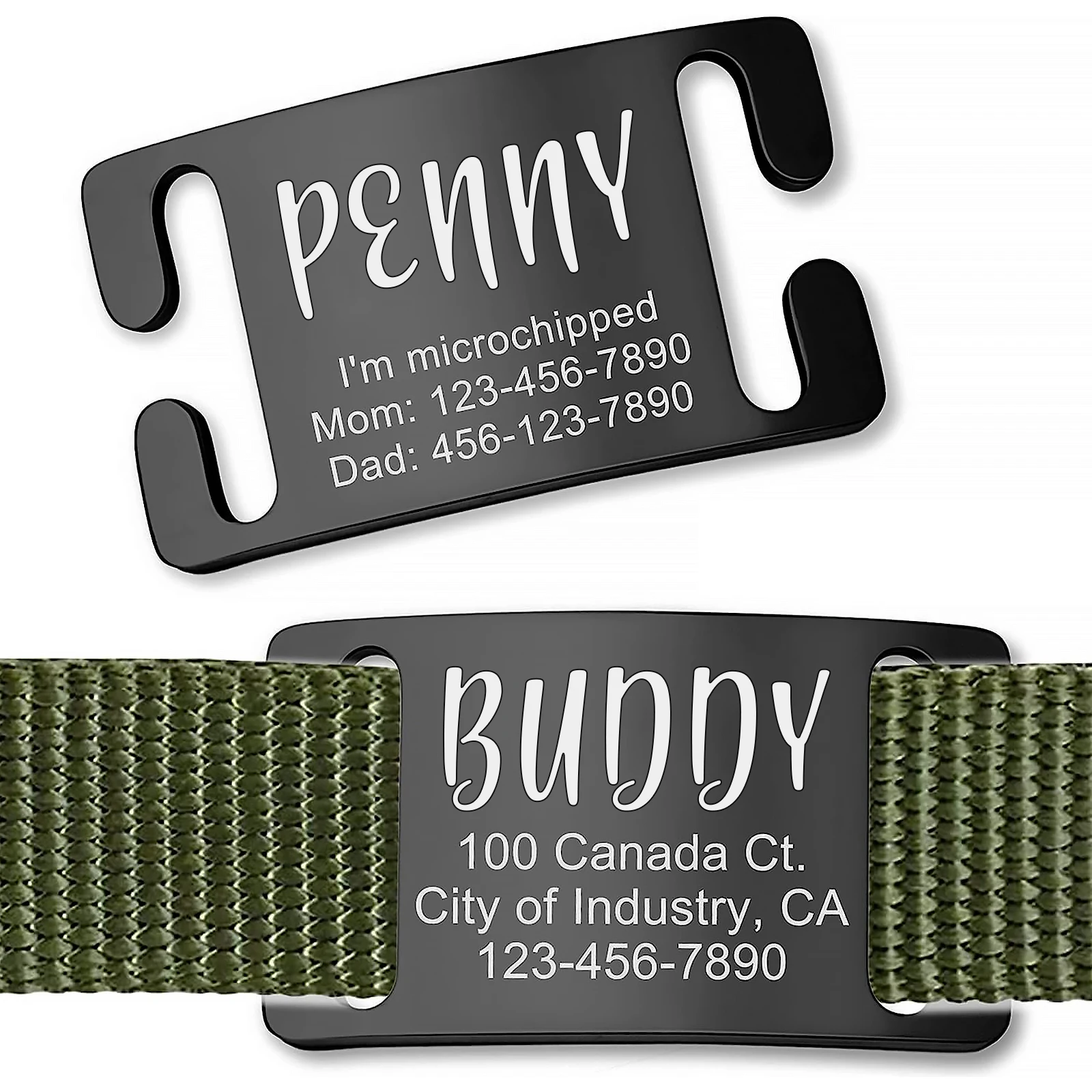 Personalized Dog and Cat Collar Tags, Slide-On Pet ID Tags, Silent, No Noise Tags Made of Stainless Steel, Custom Engraved