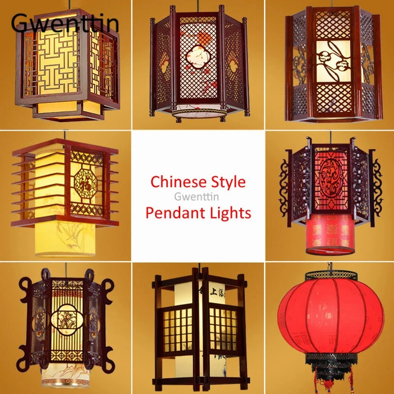 Imagem -02 - Estilo Chinês Vintage Wood Pendant Lights Lanterna de Pele de Carneiro Lâmpada Pendurada Luminária para Sala de Jantar Decoração de Casa