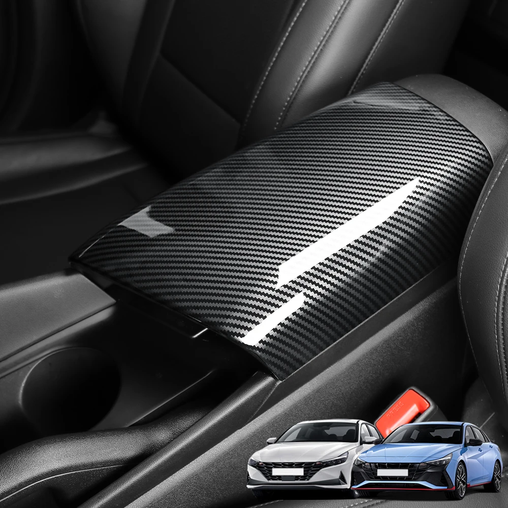 

1 шт., аксессуары для салона автомобиля, подлокотник для центральной консоли, крышка отсека, стиль из углеродного волокна, ABS для Hyundai Elantra CN7 N/CN7