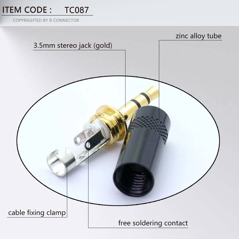 2PCS 3.5MM Jack Stereo 3.5MM Male Plug Connector Gold Plated Brass Jack 3.5MM Wire Connector for 6MM Cable Headphone Earphone