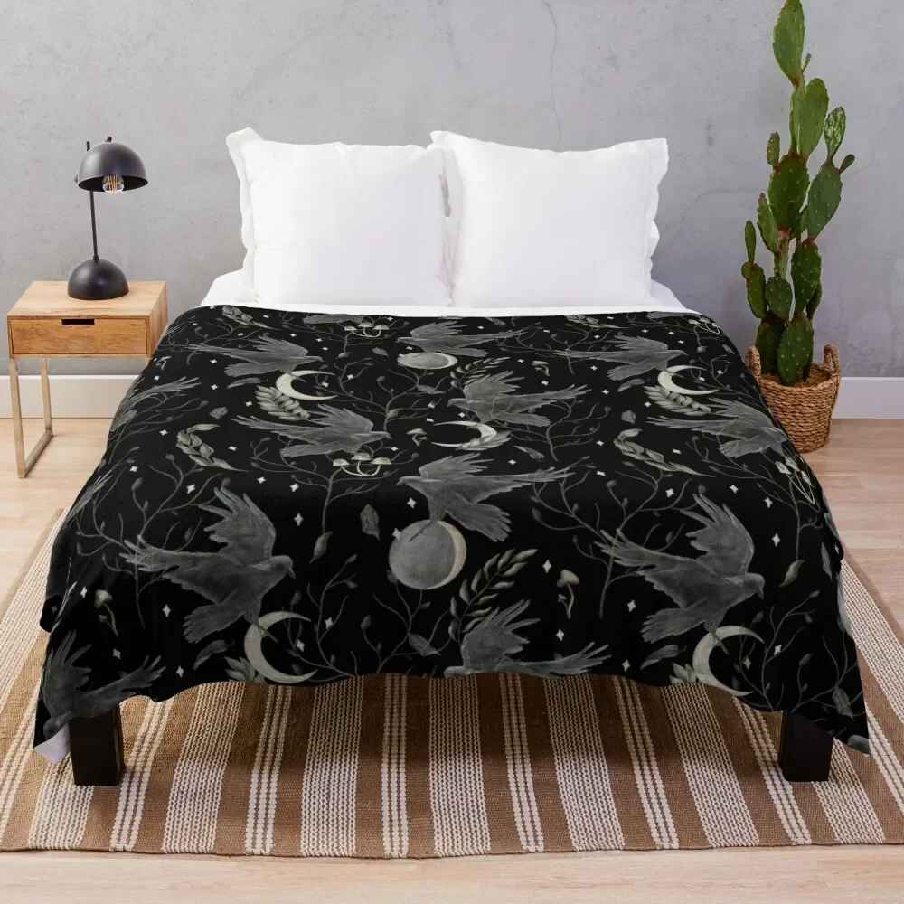 

watercolor crow Throw Blanket Polar Custom blankets and throws Blankets