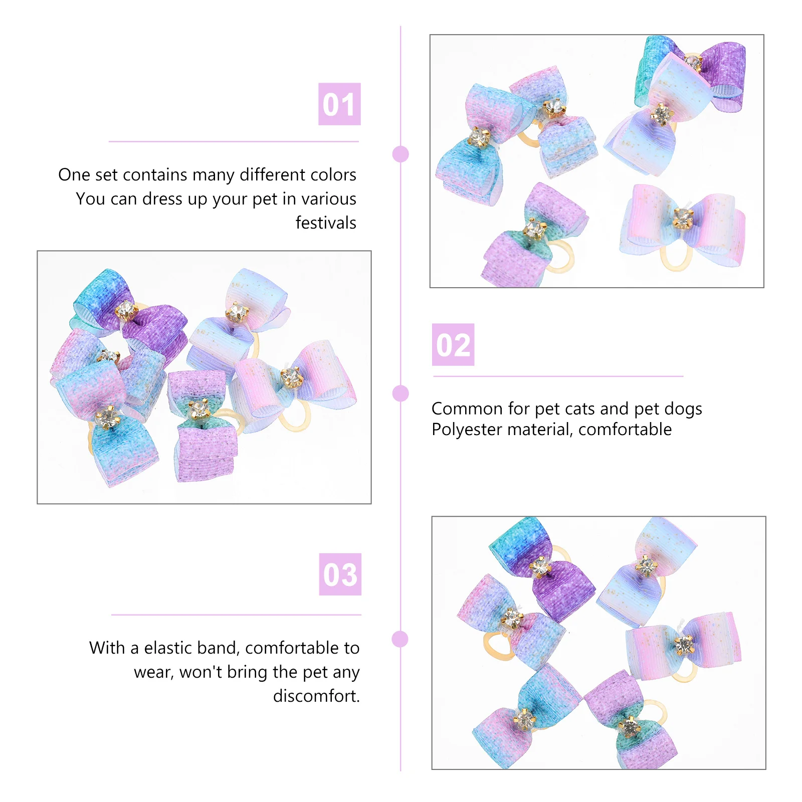 

25Pcs Pet Bowknot Hair Bands Dog Cat Hair Ties Elastic Rubber Band Bows Decorative for Photo Shoot Competition