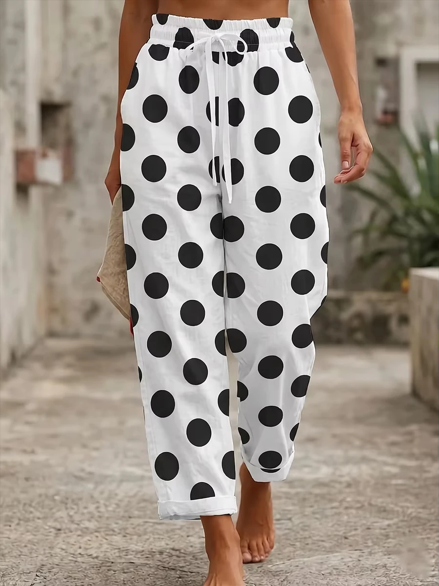 Men Women Straight‑Leg Long Pants 3D Classic Dot Pattern Print Quick‑Dry Trousers Elastic Drawstring Retro Street Hip Hop Pants