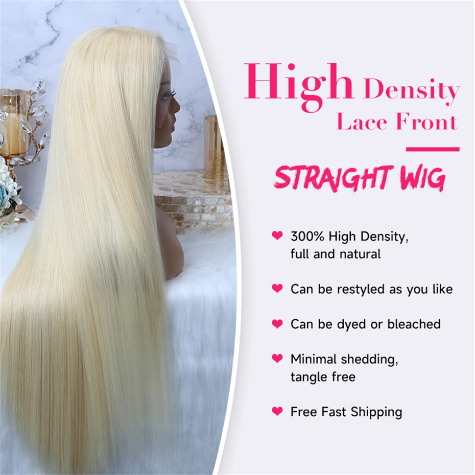 250% 300% Density 13x6 Hd Lace Frontal Wig Human Hair Pre Plucked Remy Brazilian Straight 613 Honey Blonde 13x4 Lace Front Wigs