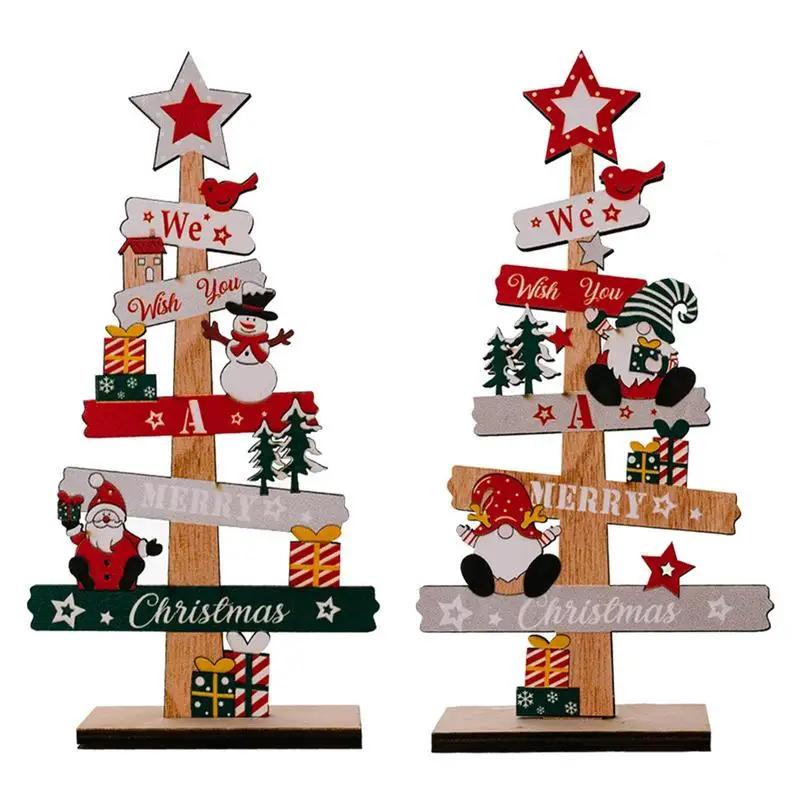 Christmas Desktop Wood Sign with Snowman Santa Gnomes Table Top Wooden Plank Sturdy Desktop Gnomes Ornaments for Holiday Decor