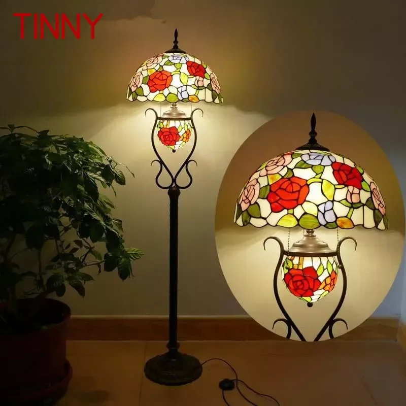 

TINNY Tiffany Floor Lamp American Retro Living Room Bedroom Lamp Country Stained Glass Floor Lamp