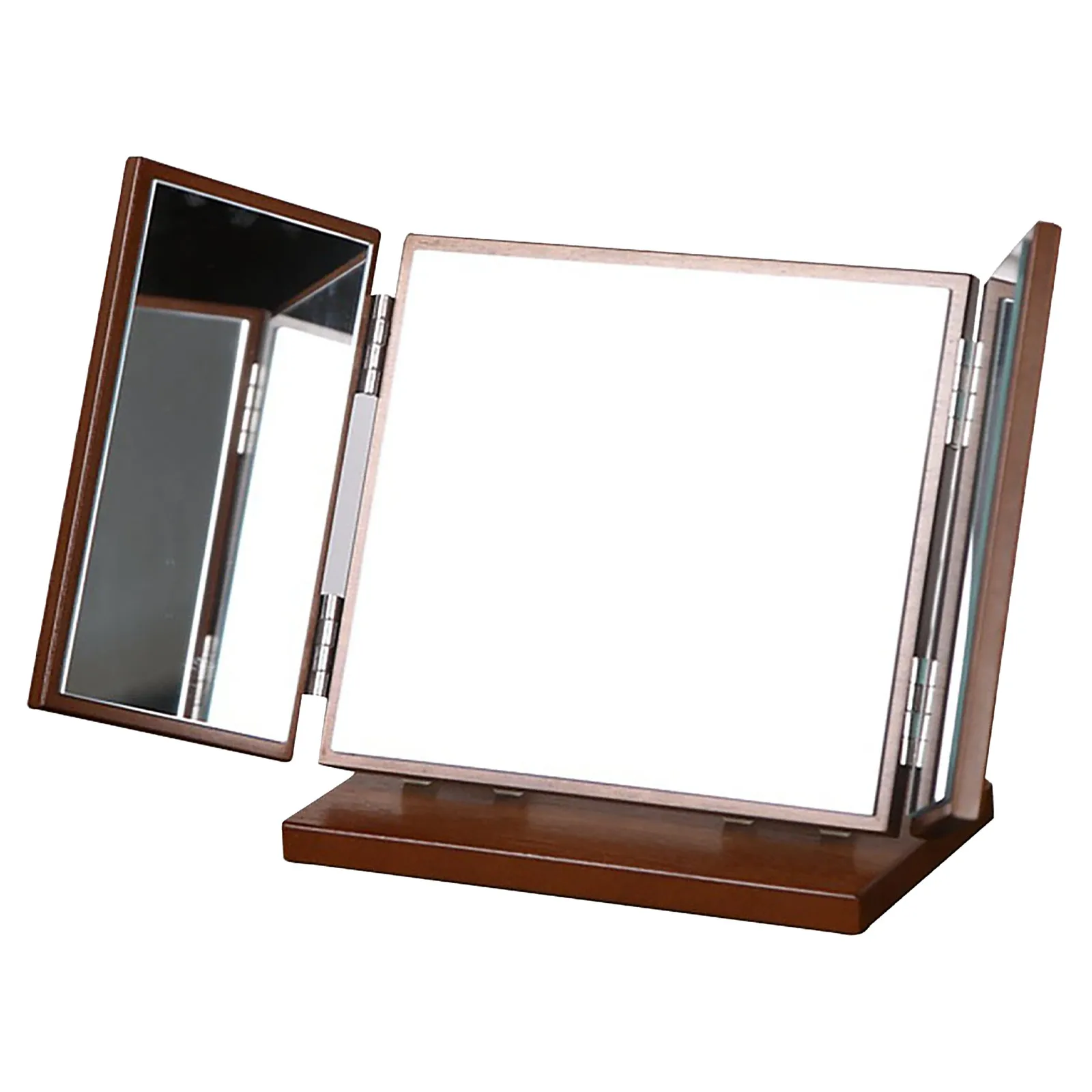 1Pcs Wood Carve Pattern Folding Makeup Mirror Three-Sided Desktop Cosmetics Mirror Stable Base Clear Reflection