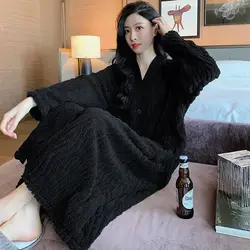 Coral Velvet Women Winter Thick Velvet Nightgown Autumn and Winter Long Bathrobe Pregnant Nightdress Advanced Sense Loungewear