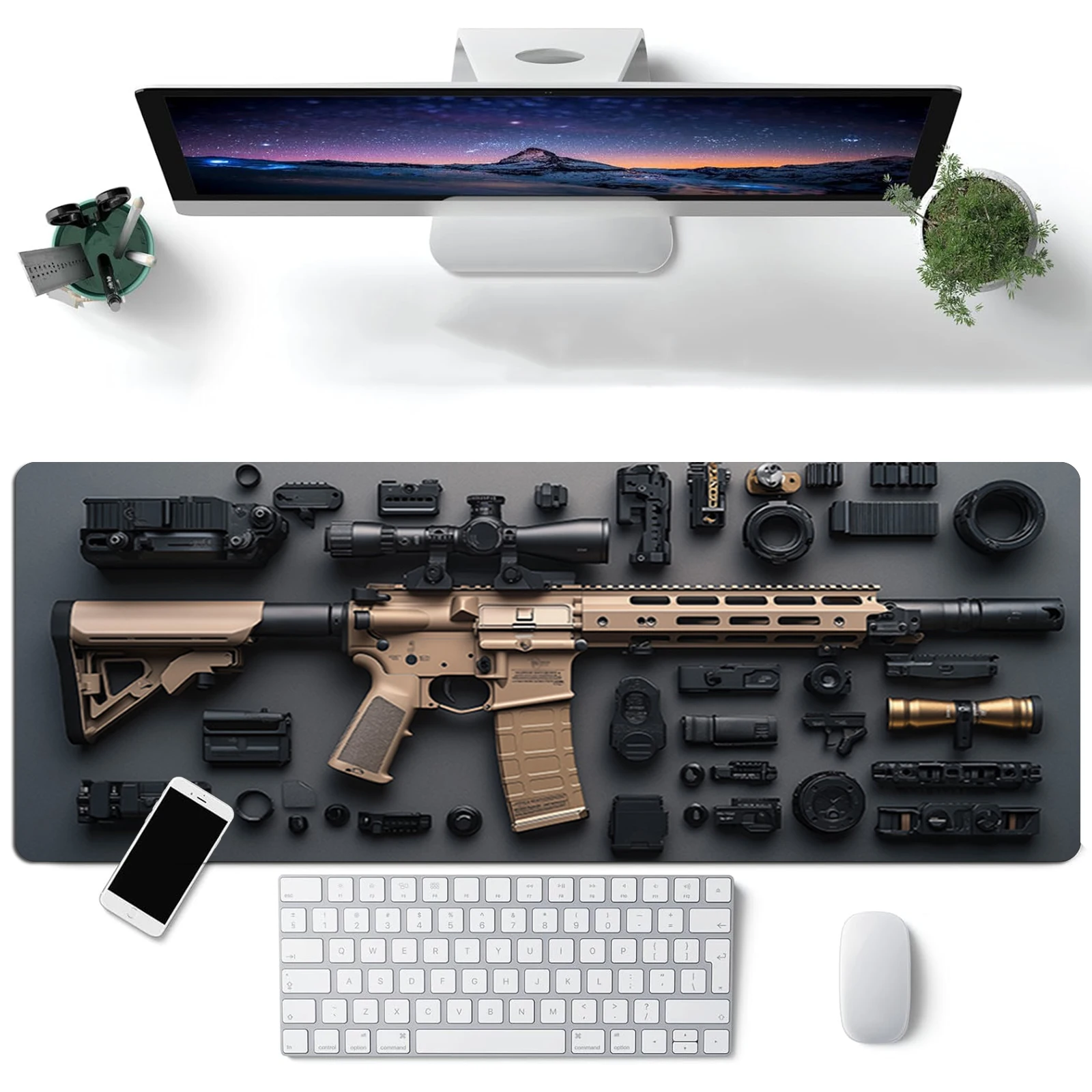 Super Cool Gun Model Keyboard Mouse Pad Desk Mat, 3D Gaming Mouse Pad, Gift Mouse Pad with Non-Slip Rubber Base Stitched Edges