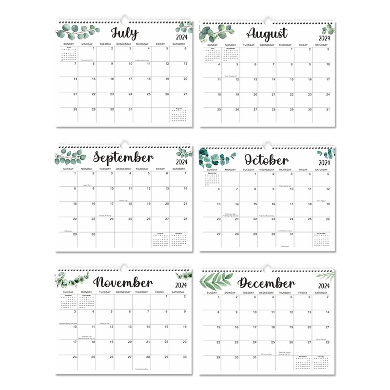 ปฏิทินติดผนัง2ชิ้นปฏิทิน18เดือนจาก2024-Jun ม.ค. 2025,14 8x11.5นิ้วลวดคู่ผูกกับตะขอแขวน