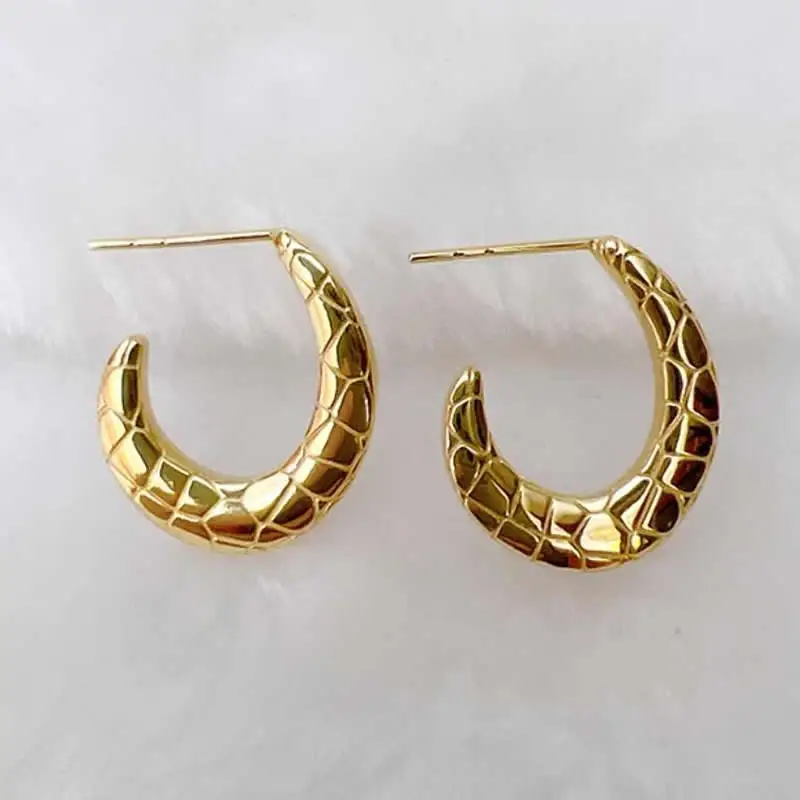 Solid 18K Yellow Gold Earrings Women AU750 Gold Geometry Stud Earrings