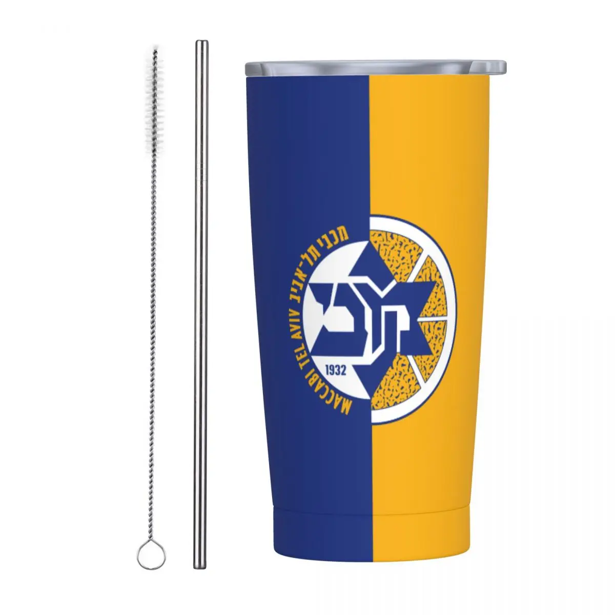 Maccabi Tel Aviv Insulated Tumbler, 20oz Tumbler with Lids and Straws Stainless Steel Vacuum Insulated Travel Mug Coffee Cup