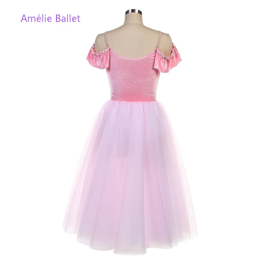 25128 새로운 발레 의상 오프 숄더 핑크 벨벳 로맨틱 롱 발레 의상 무대 공연 댄스 의상 5가지 색상