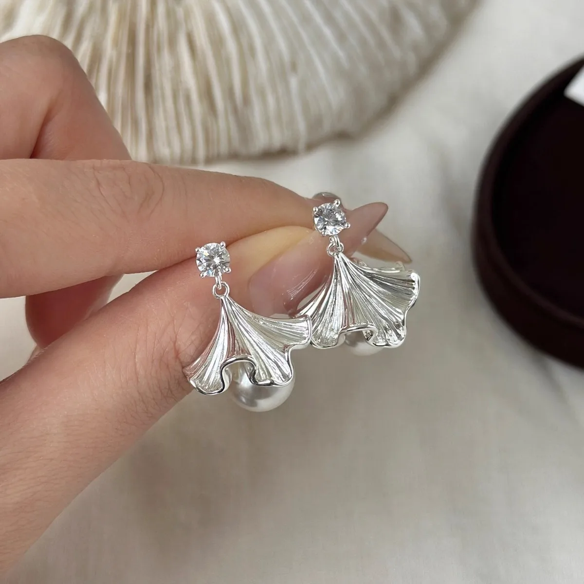 Fan Shape Ginkgo Leaf Tassel Pearl Drop Earrings Gold Plated Classic Elegant Summer Vacation Office Party Jewelry Women