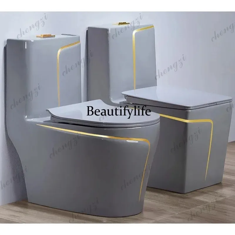 K153 Luxury One Piece Floor Mounted Dual-Flush Ceramic Toilet with Gold Black Finish