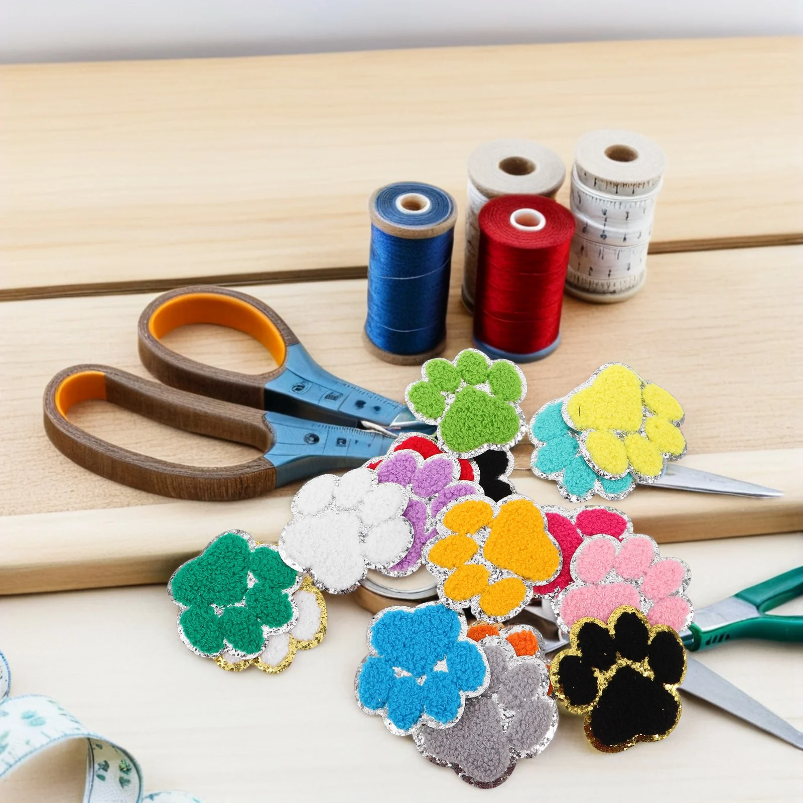 

16Pcs Durable Silver Trim Paw Print Patches Iron on Appliques for Clothes Bags Hats Easy Application No Sewing Required