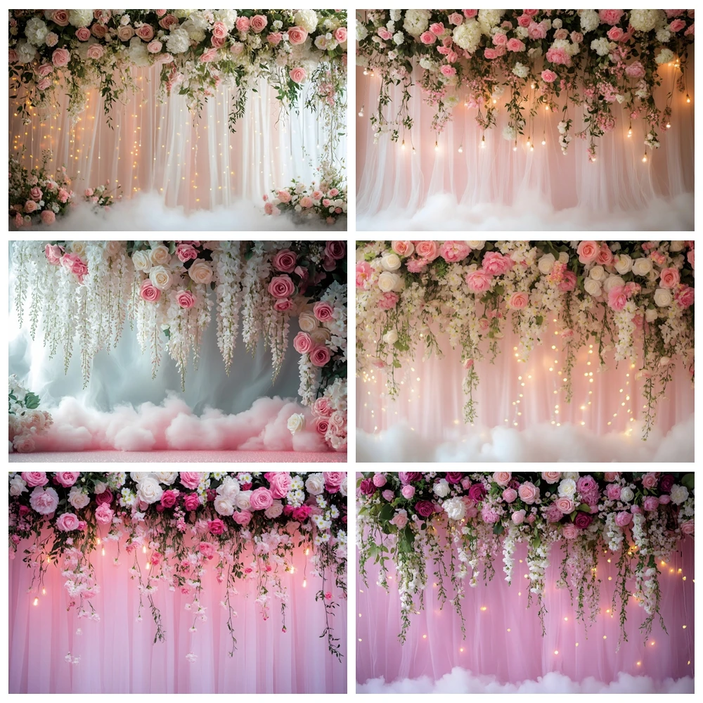 Wedding Party Decor Photography Backdrop Dreamy Curtain Flowers Bridal Shower Birthday Party Pregnant Portrait Photo Background