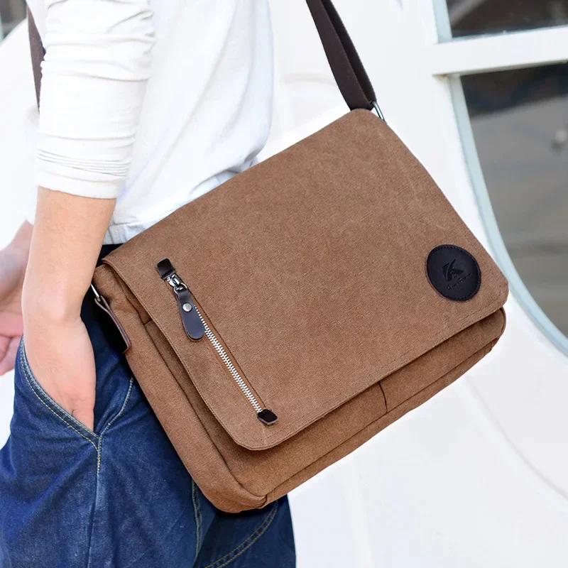 Fashion Solid Canvas Messenger Satchel Bags Buckle Casual Portable Shoulder Bag Korean Trend Simple Pack For Men 가방 bolso hombre