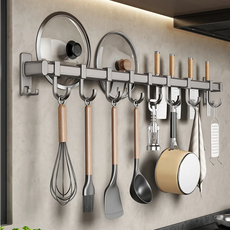 Boslin kitchen hook non-punching hanging rod kitchen shelf spatula spoon hanger row hook wall-mounted storage