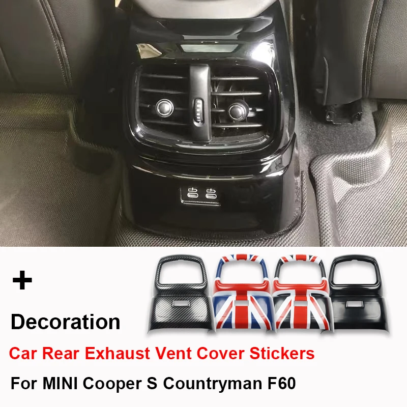 Gloss Black Car Interior Rear Back Air Vent Outlet Cover Stickers For MINI Cooper S JCW Countryman F60 Grey Union Jack Accessory