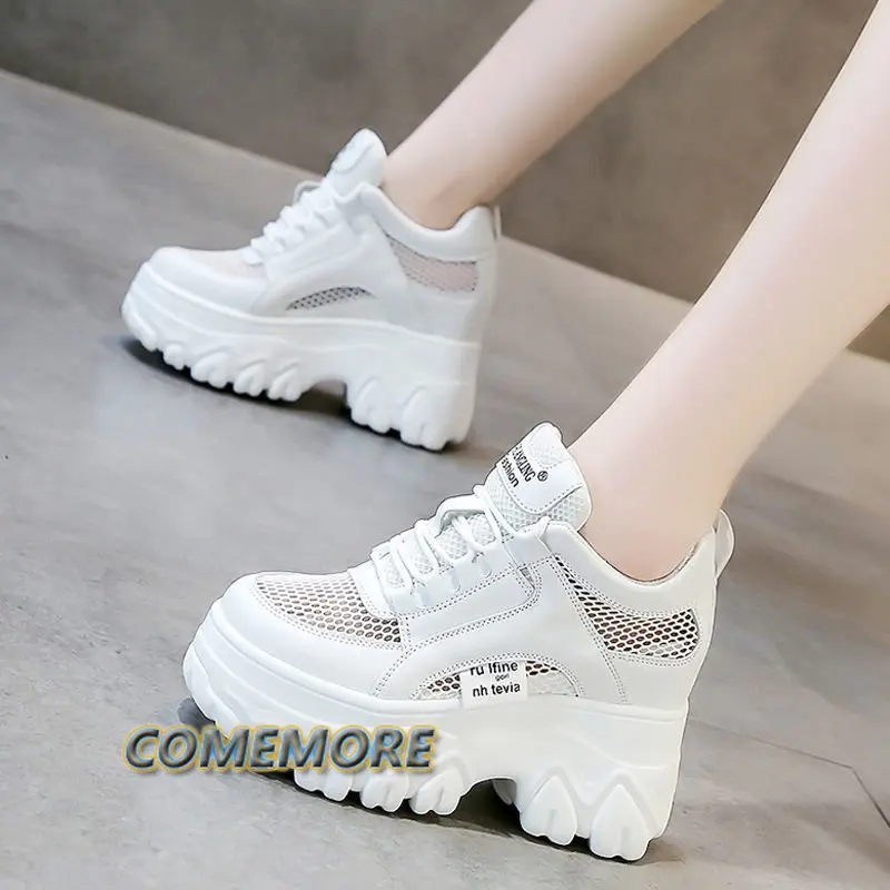 Platform Sports Shoes Fashion Spring Summer Running Shoes for Women\'s Breathable Casual Sneakers Tennis Female Black Lace-up PU