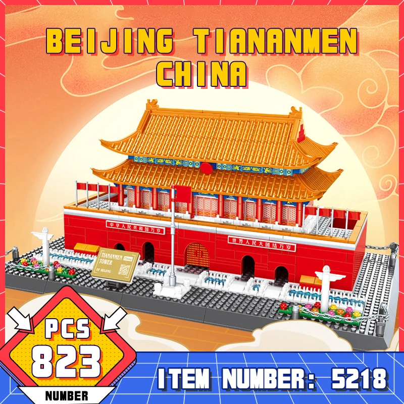 

WG5218 823Pcs Bricks World Architecture Beijing Tiananmen Building Blocks/Technical Architectural Toys For Boys Adult Gift