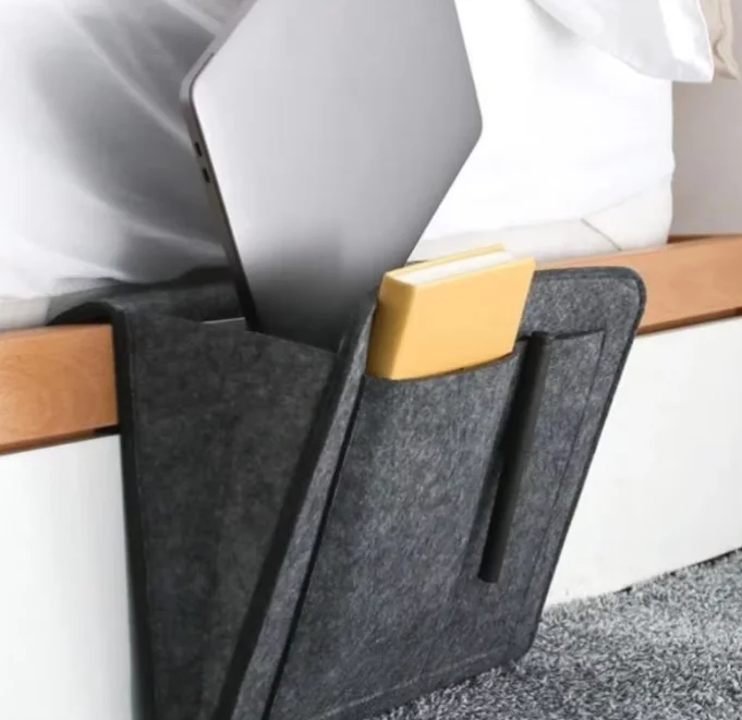 Felt Storage Hang Bag for Dormitory Bed Sofa Bedroom Carpet - Organizer for CDs Magazines Stationery Pads Mobile Phones Sundries