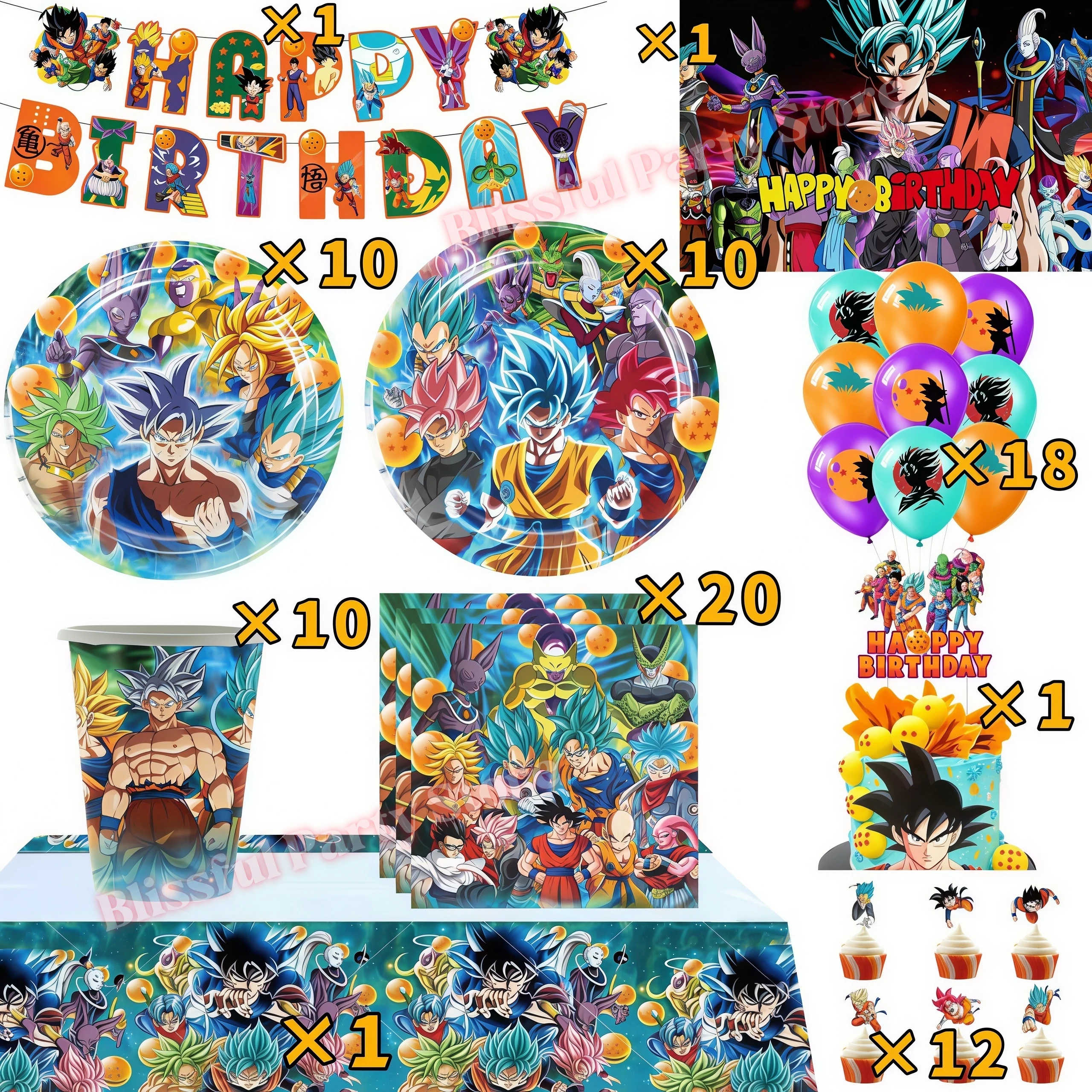 Dragon Ball Themen-Geburtstagsdekoration Partyzubehör Goku Teller Ballons für Kinderparty-Accessoires Babyparty-Gastgeschenke