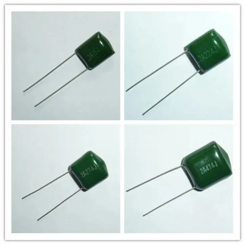 100개/몫 마일라 필름 커패시터 100V 2A 220pF~0.47uF 5% (2A221J~2A474J) 폴리에스테르 필름 커패시터