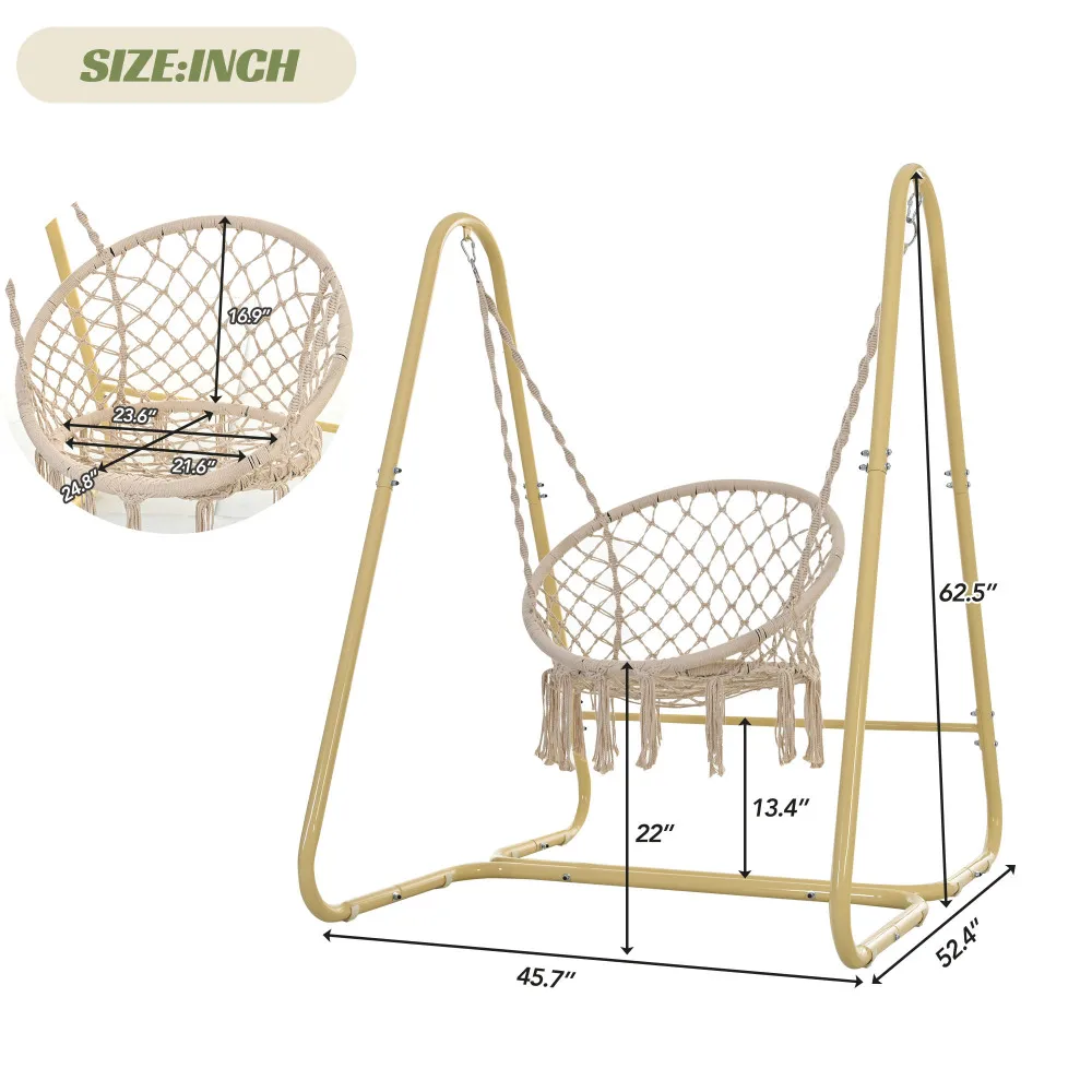 Swing Chair Handmade Macrame Swing Hammock Chair with Stand