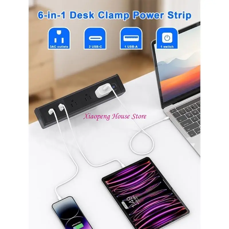 

Desk Edges Power Strips USB C 65W Fast Charging Port 3Outlet for Office Use 77JC