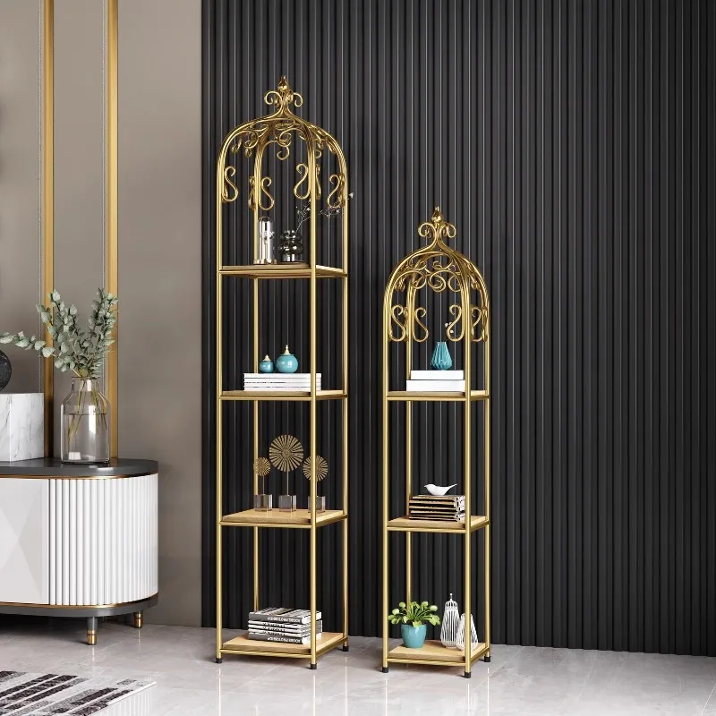 Iron Birdcage Storage Rack, Multi-level Floor-standing Flower Rack for Living Room, Bag Rack for Clothing Store, Golden