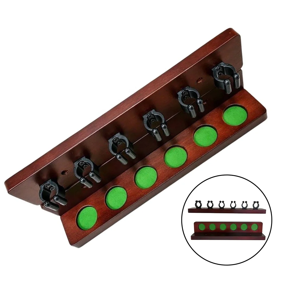 6-Hole Wall-Mounted Billiard Cue Holder Wooden Pool Rod Rack For Home Bar Club Game Room Space Saving Organizer