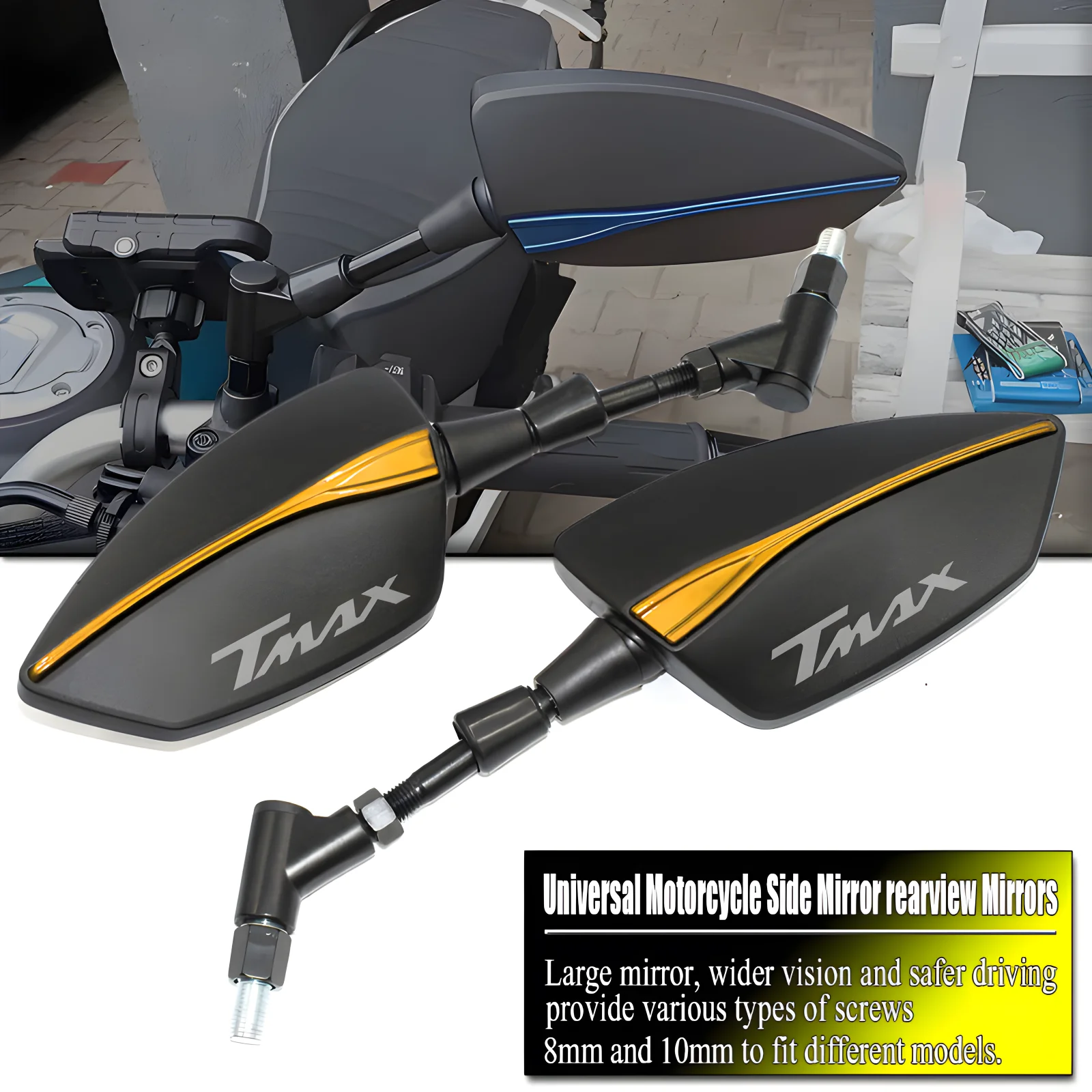 لياماها T-MAX TMAX 530 560 SX DX TMAX530 TMAX560 XP530 Tech MAX مرايا الرؤية الخلفية القابلة للتعديل للدراجات النارية ، المرايا الجانبية المميزة