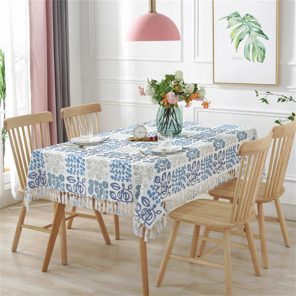 Rectangular Tablecloth American Country Style Cotton and Linen Printed Handmade Tassel Tablecloth Home Coffee Table Cloth