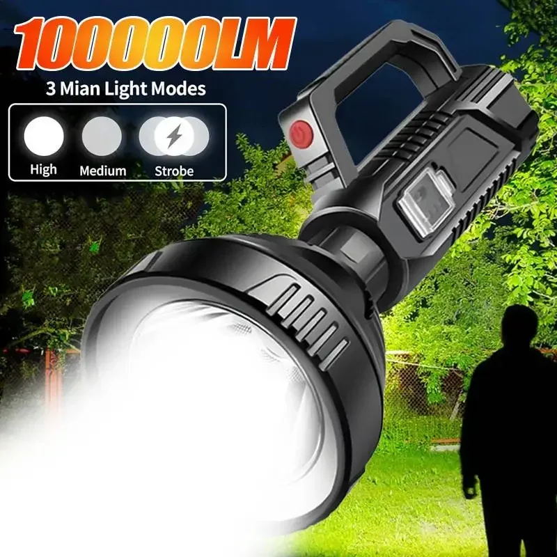 LED Flashlight Rechargeable StrongLight Waterproof Outdoor Super Bright Multifunctional Searchlight Handheld Lighting Work Light