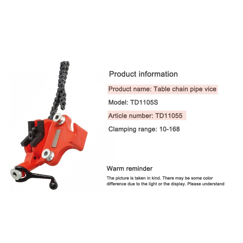 TD1105S2.5/S4/ S5/S6 Desktop Chain Pipe Table Vice With Cast Iron Base And Crank 6 Inch Screw Bench Manuel Vise Holding Bending